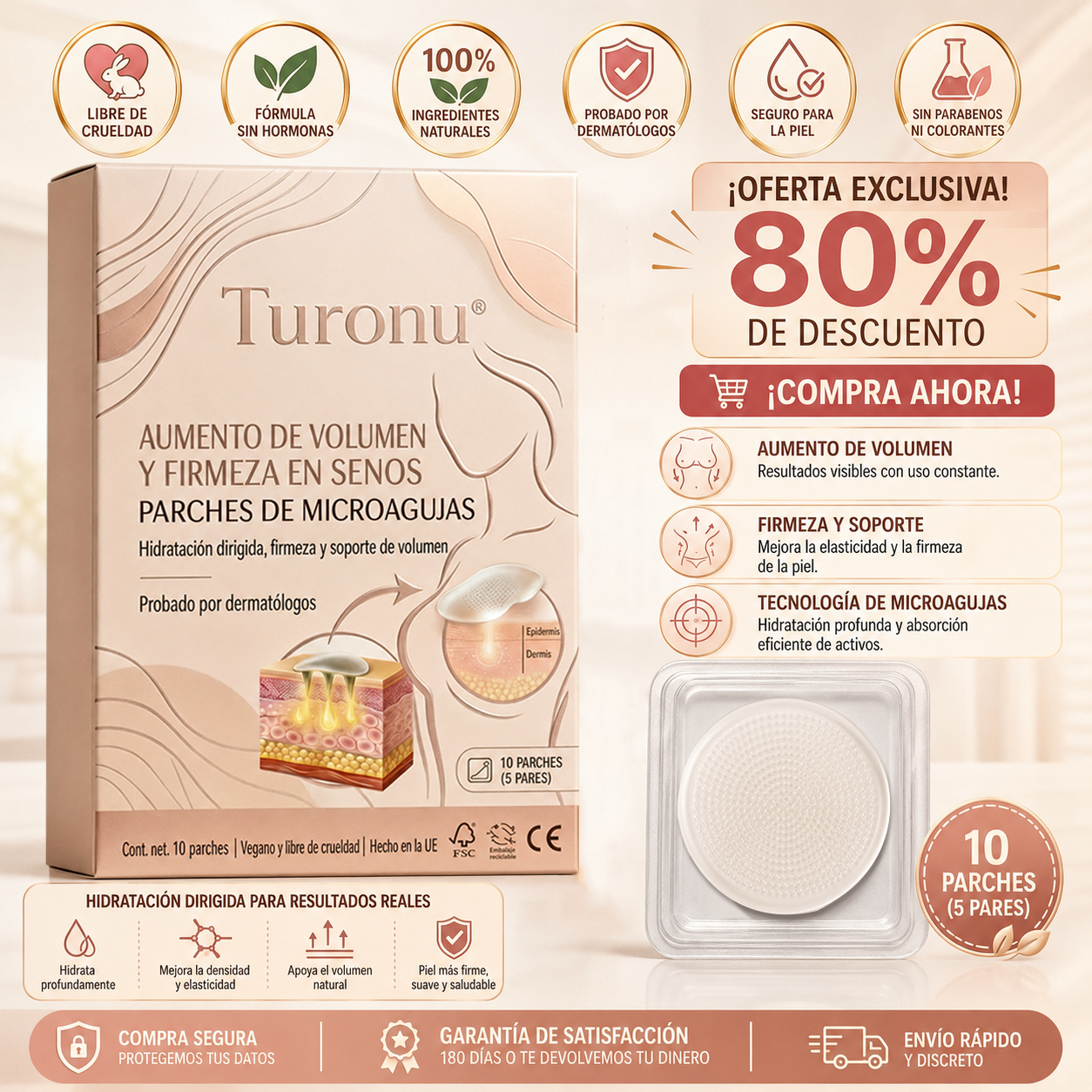 Turonu® Parche avanzado de nanomicroagujas para el aumento selectivo del pecho🧩🧩