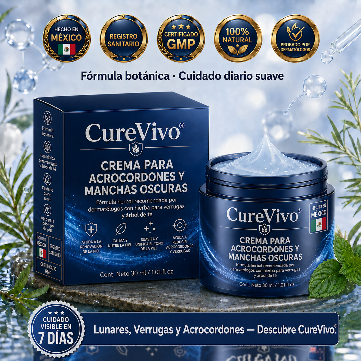 🥑2️⃣ CureVivo® Crema de 7 Días para Acrocordones y Manchas (Fórmula sin dolor · Sin cicatrices)