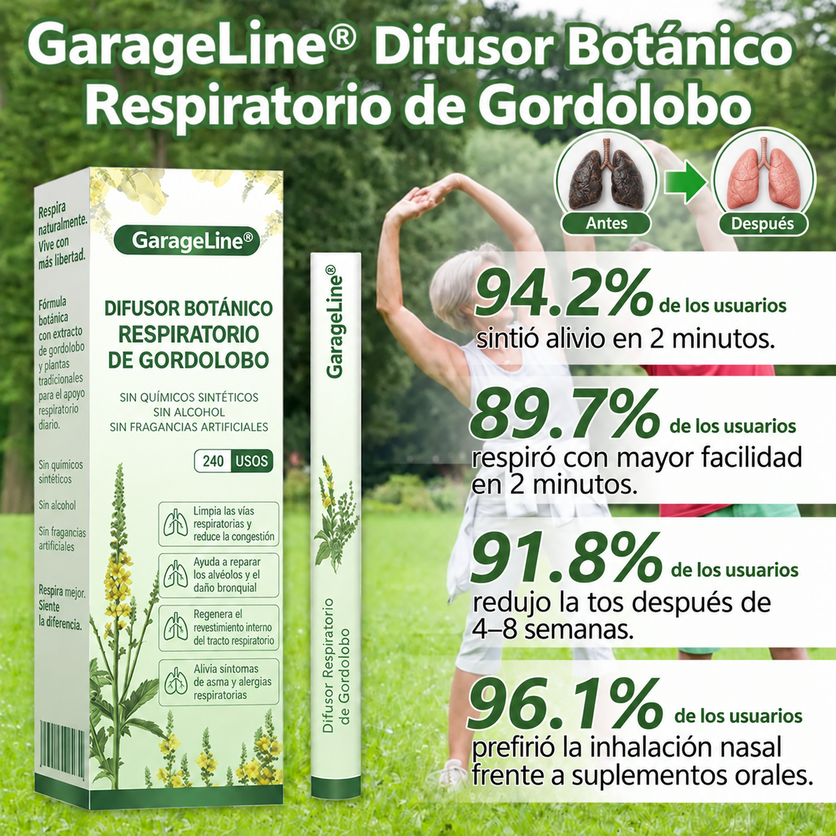 🍀GarageLine® Difusor Nasal Botánico LungCare con Gordolobo
