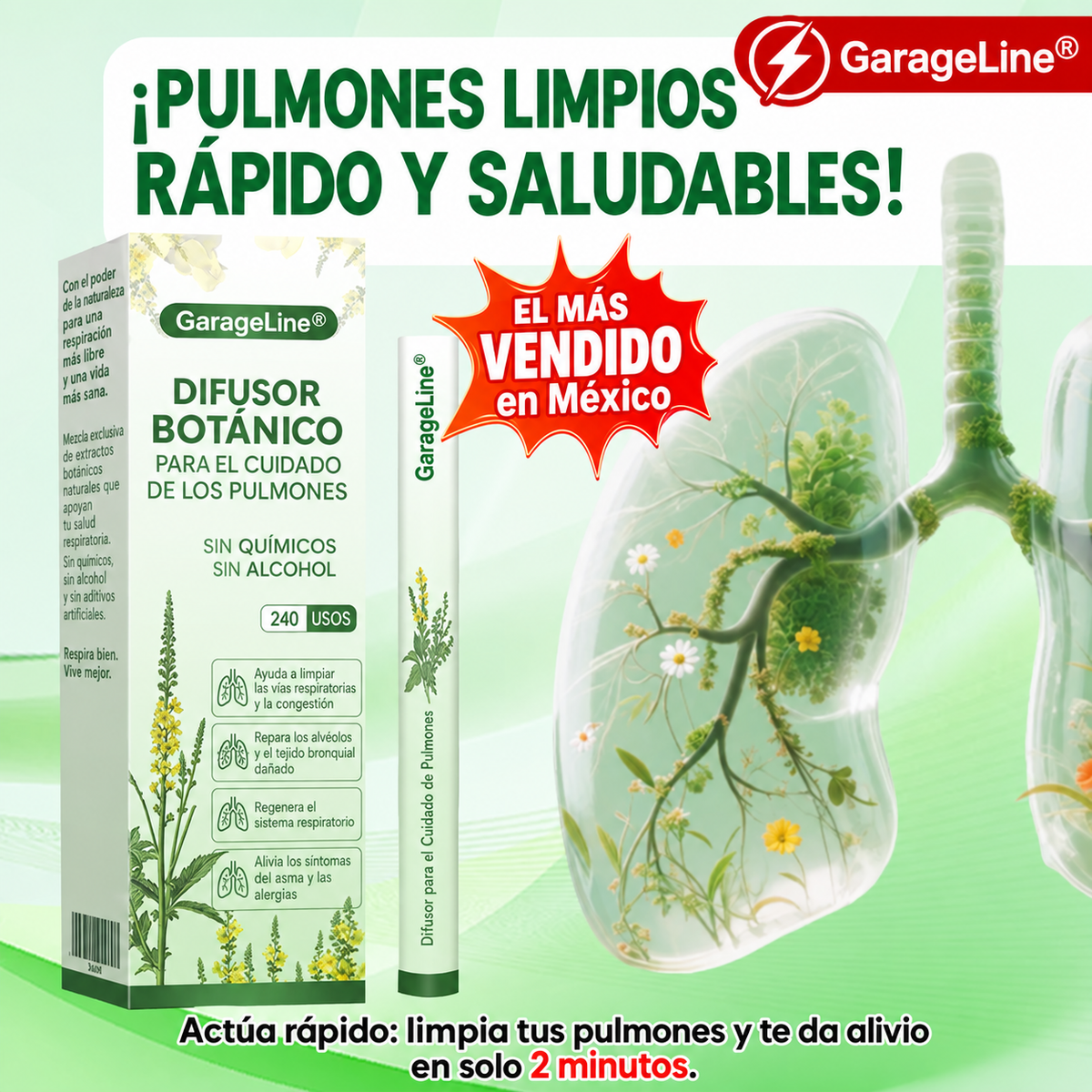 🍀GarageLine® Difusor Nasal Botánico LungCare con Gordolobo